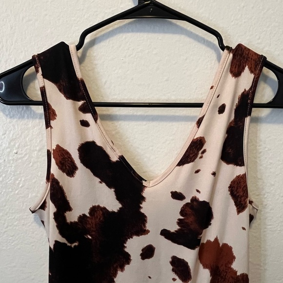 Altar'd State Cream and Brown Cow-Print Tie-Shoulder Bodysuit - Picture 7 of 8